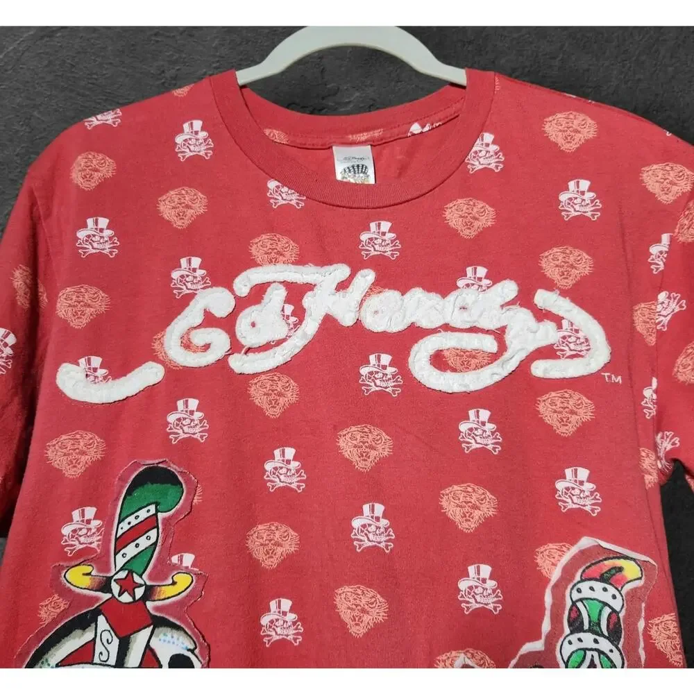 Ed Hardy Red Skull Heart Dagge Red T-Shirt Embroidered Christian Audigier Sz L